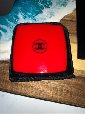 AUTHENTIC CHANEL Red Square Logo Compact Case